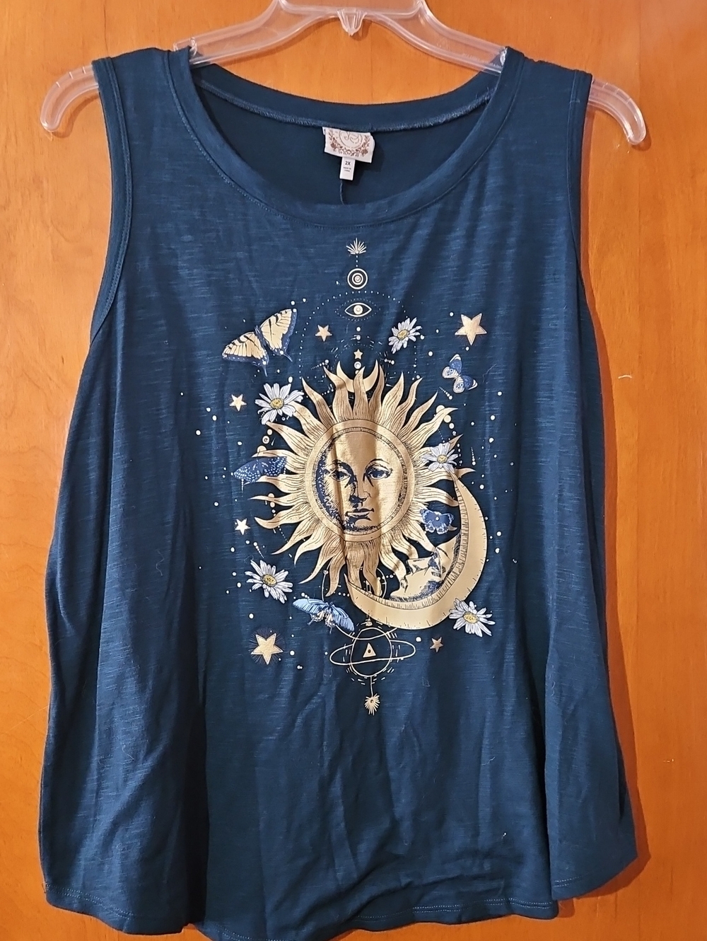 Celestial Sun & Moon Graphic Tank Top - Navy